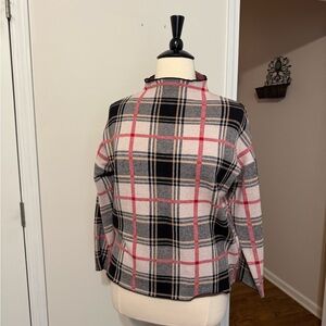 Tahari Plaid Sweater in Black, Pink, and Cream